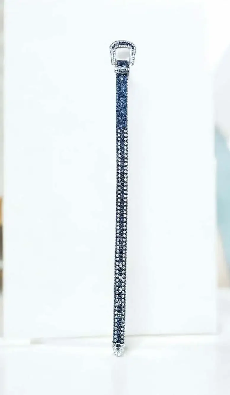BB Simon Blue Glitter Rhinestone Western Belt